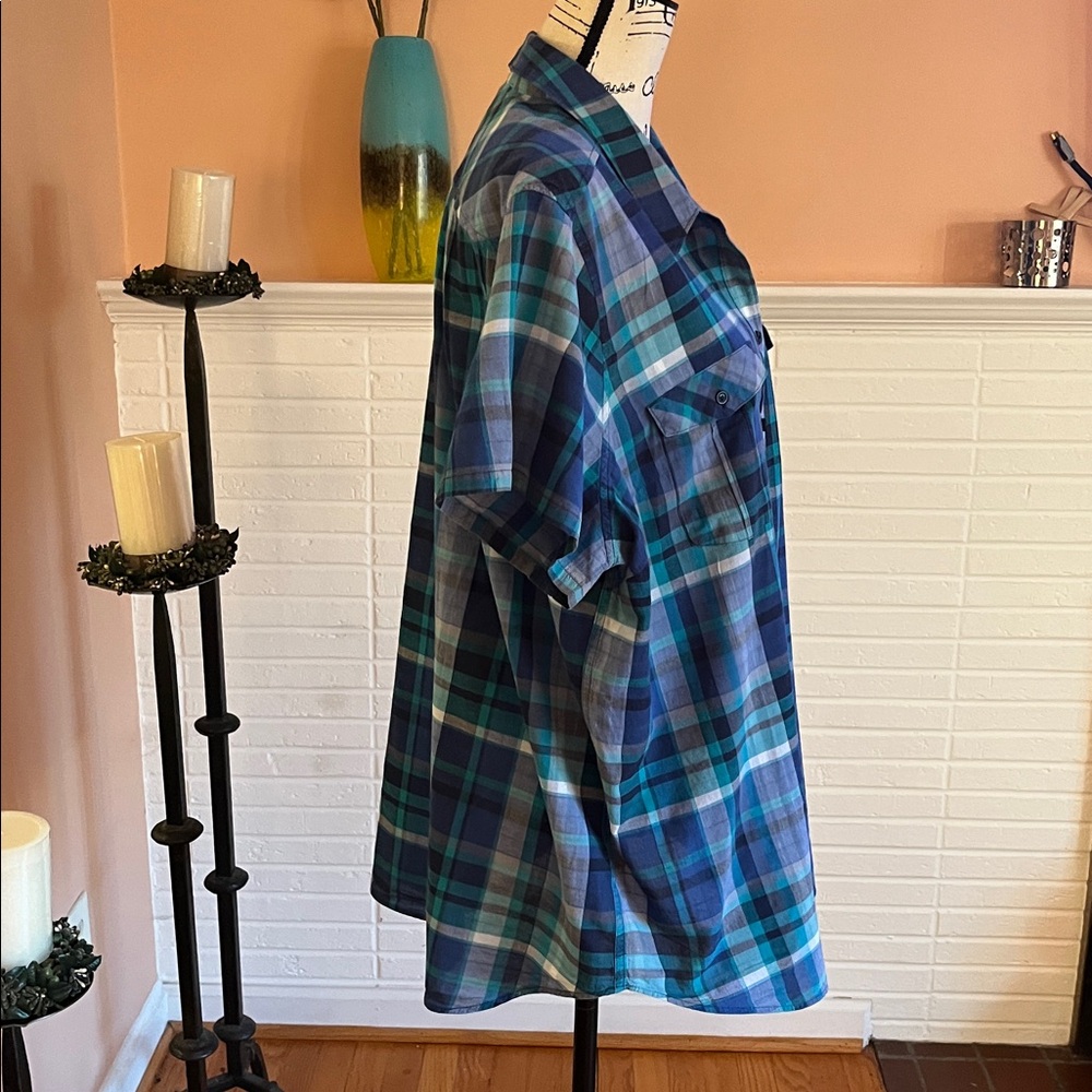 Eddie Bauer Navy & Teal Plaid Shirt - Picture 3 of 8